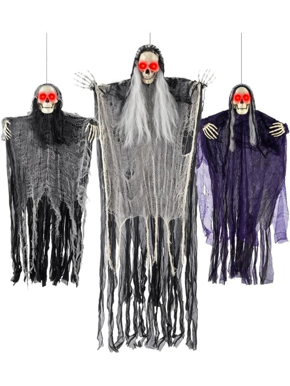 Spooky Outdoor Halloween Decorations - 3 Pack Glowing Eyes Hanging Ghost
